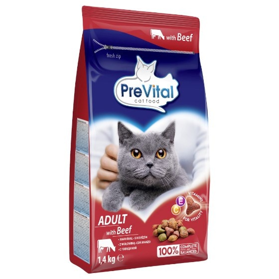 Prevital kuivtoit kassile Cat Food Adult with Beef, 1,4kg