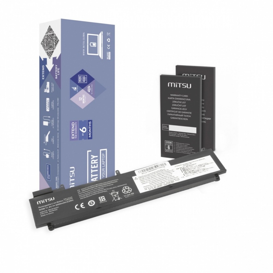 Mitsu sülearvuti aku for Lenovo ThinkPad T460s, T470s - tylna 2000 mAh (23 Wh) 11.4 Volt