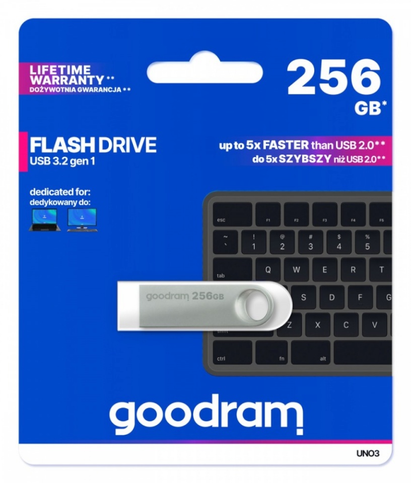 GOODRAM mälupulk Pendrive UNO3 256GB USB 3.2 Gen1 hõbedane