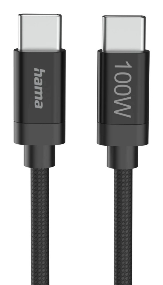 Hama laadimiskaabel Cable "Fabric" USB-C/USB-C, 100W, 3m, Nylon, must
