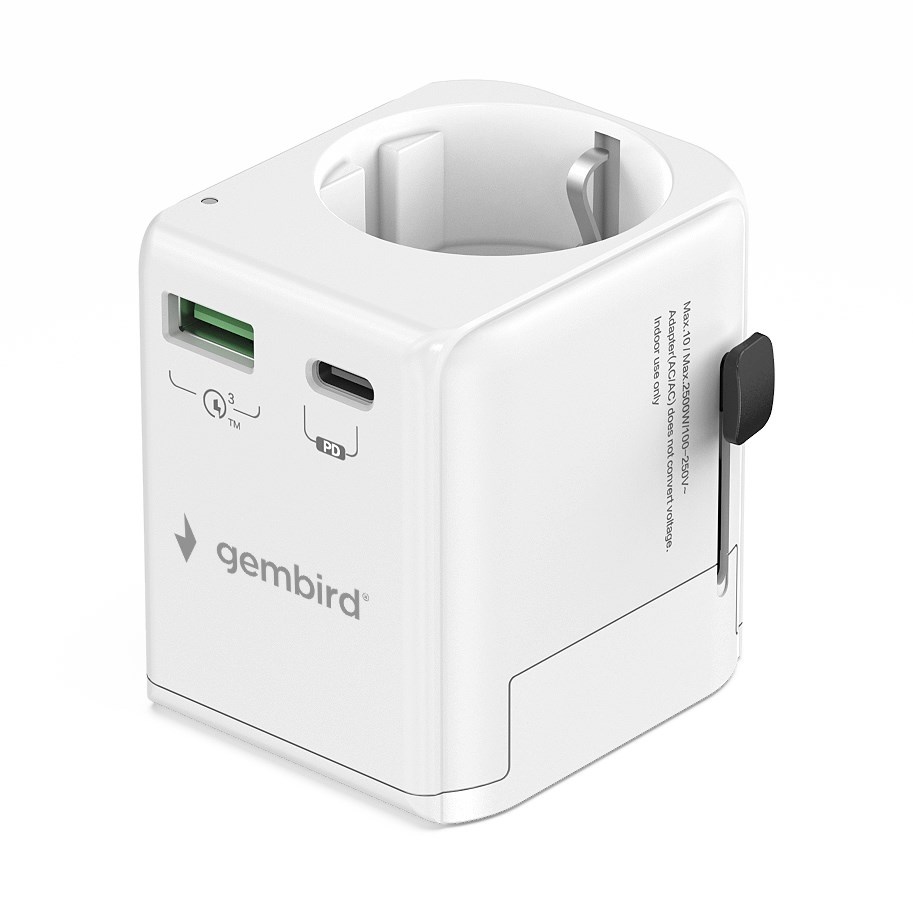 Gembird laadimisadapter TPA-EU1A1C20-01-W Grounded universal travel , 20 W, valge |