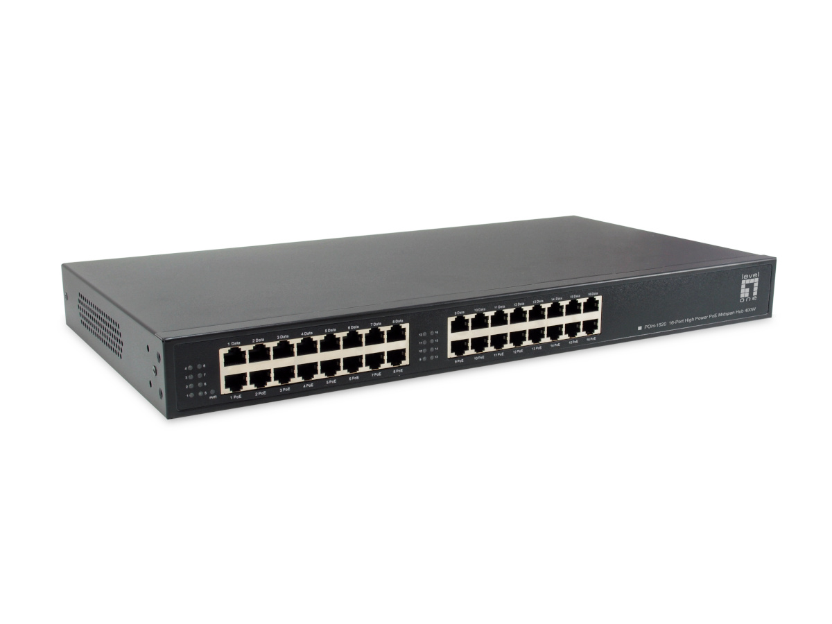 Level One LevelOne PoE-HUB 16-Port High-Power 19" 400W 1Gbps