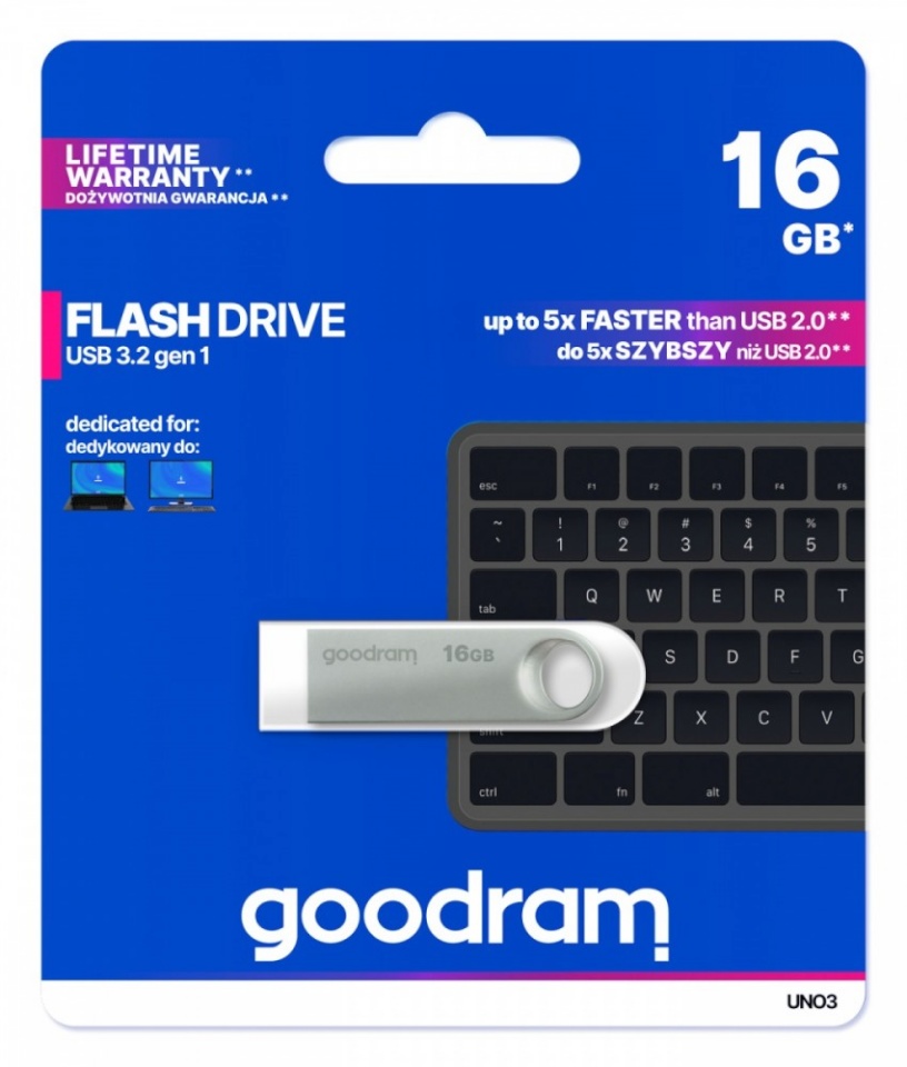 GOODRAM mälupulk Pendrive UNO3 16GB USB 3.2 Gen1 hõbedane