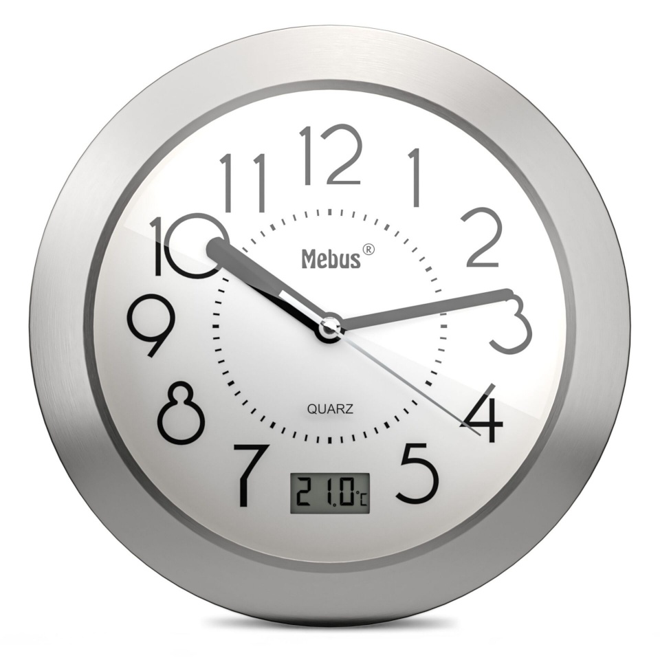 Mebus seinakell 41964 Quartz Bathroom Clock, hõbedane