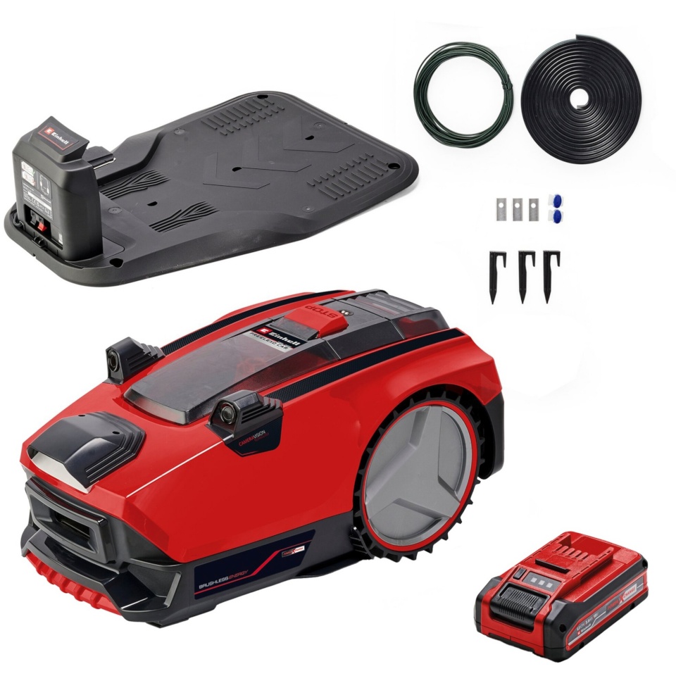 Einhell robotniiduk FREELEXO CAM 500 Robotic Lawn Mower, Li-Ion Battery 3,0Ah, Camera + Sensor, punane/must