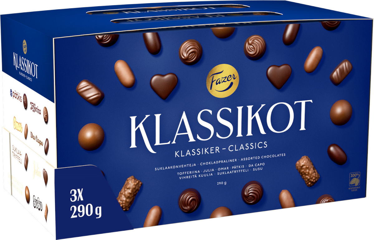 Fazer Klassikot šokolaadikommikarp, 290g, 3-pakk