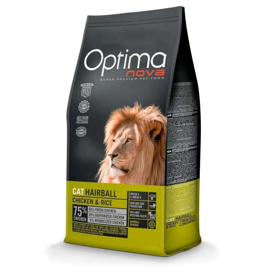 Optimanova kuivtoit kassile Cat Hairball Chicken & Rice, 2kg