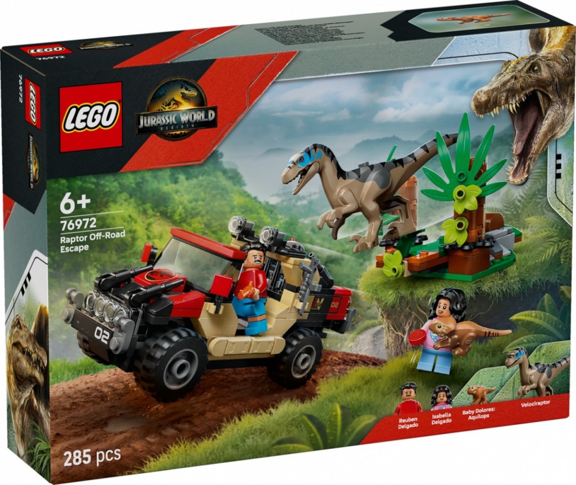 LEGO klotsid 76972 Jurassic World Raptor: Verfolgungsjagd mit dem Geländewagen