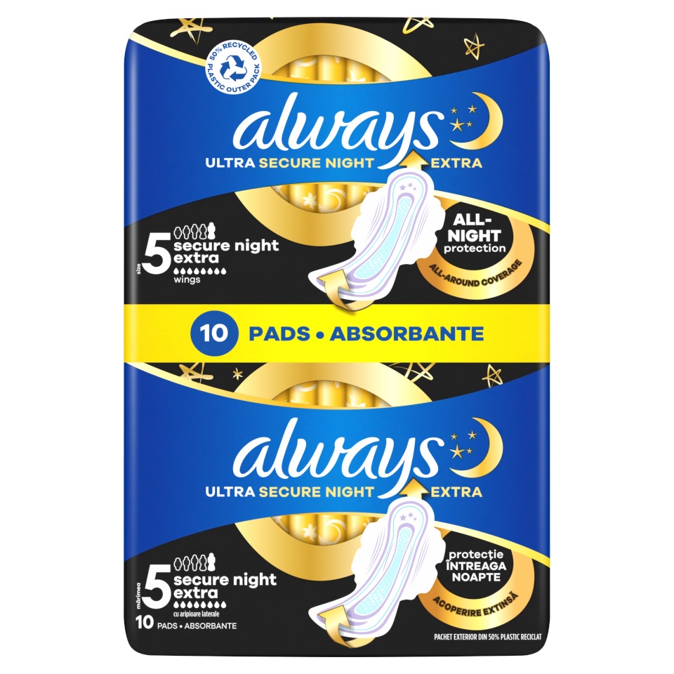 Always Ultra Secure Night Extra Size 5 Hügieenisidemed Tiibadega, 10 tk