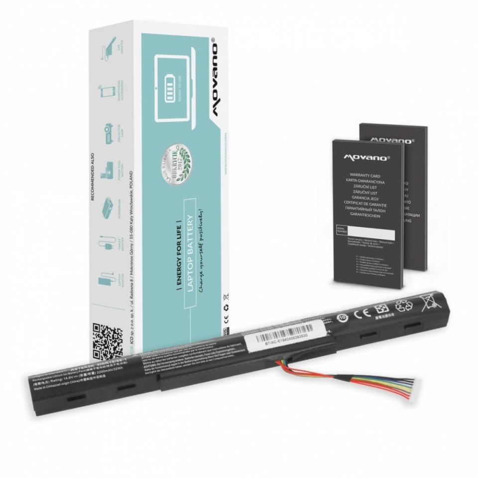 Movano sülearvuti aku AS16A5K AS16A7K AS16A8K for Acer Aspire E5 - 2200 mAh (32 Wh)