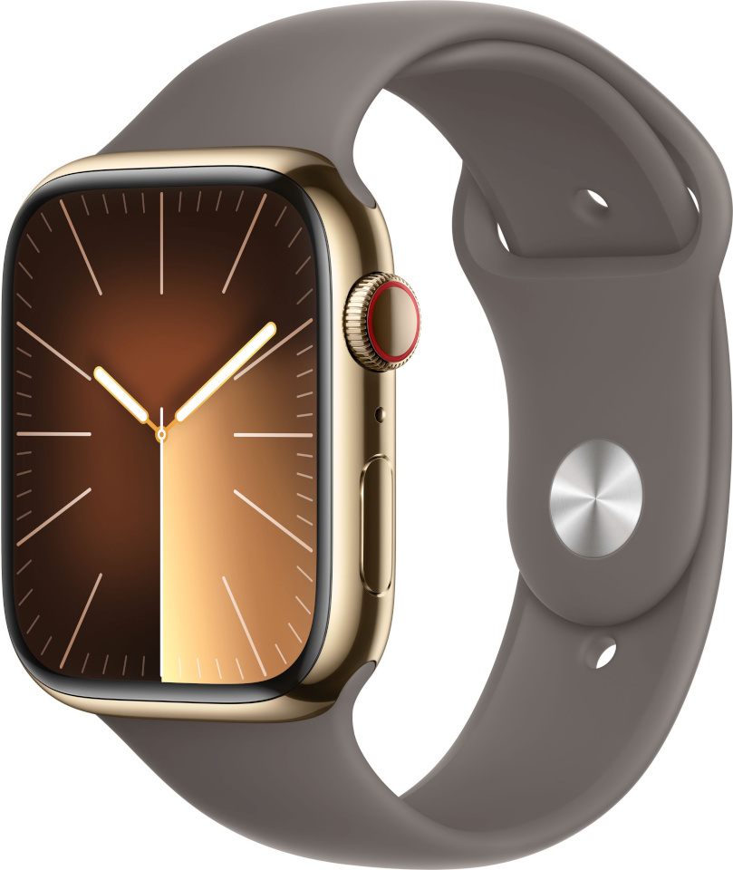 Apple Watch Series 9 GPS + Cellular 45mm Gold Stainless Steel Case with Clay Sport Band, M/L