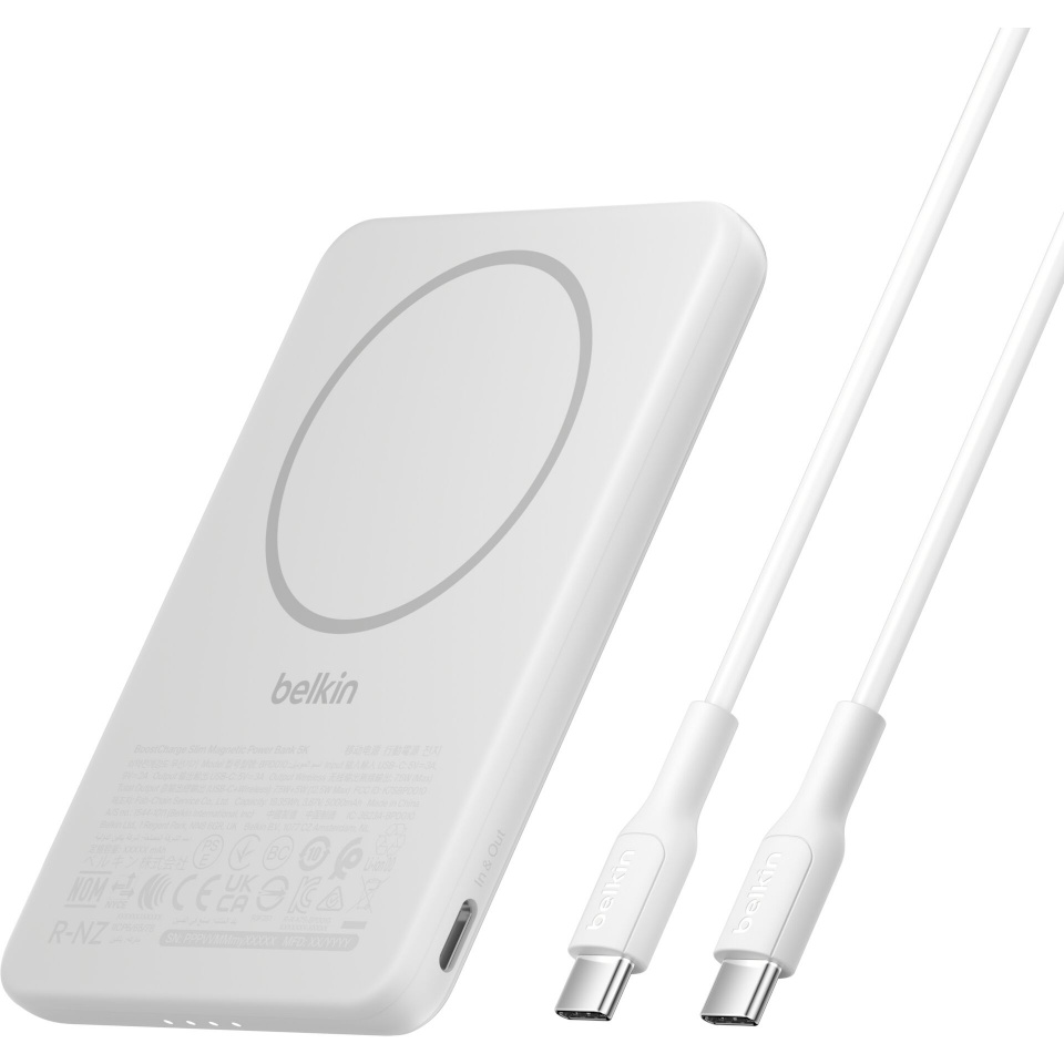 Belkin akupank BoostCharge Slim 5000mAh mag.Powerb. 7,5W valge BPD010hqWH