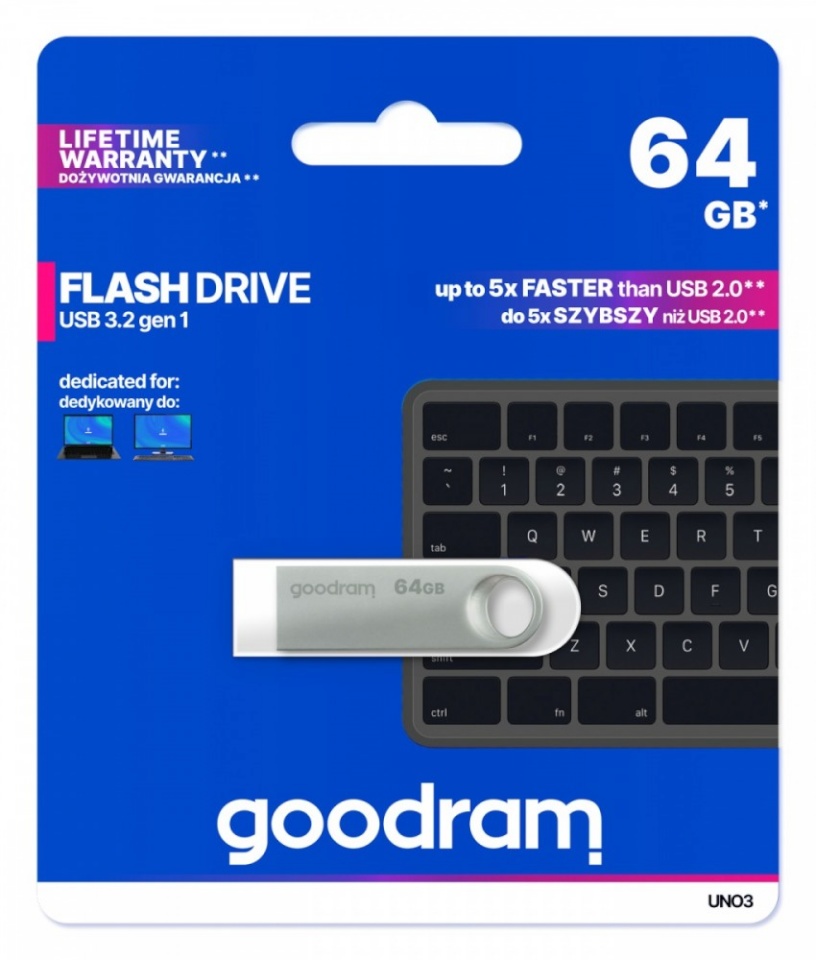 GOODRAM mälupulk Pendrive UNO3 64GB USB 3.2 Gen1 hõbedane