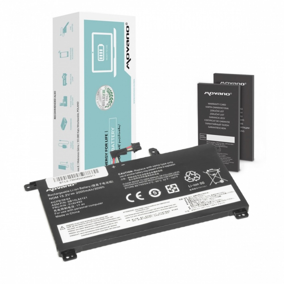 Movano sülearvuti aku 01AV493 for Lenovo ThinkPad T570 T580 P51S - 2000 mAh (30 Wh)