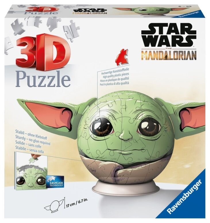Ravensburger pusle 3D Puzzel-Ball Mandalorian Grogu with Ohren (-osaline 72)