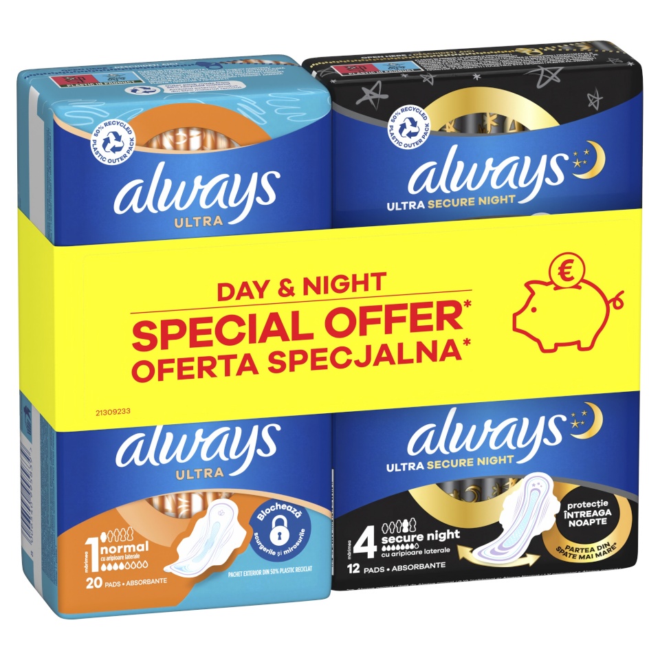 Always Ultra Hügieenisidemed Day (Size 1, 20 tk) ja Night (Size 4, 12 tk)