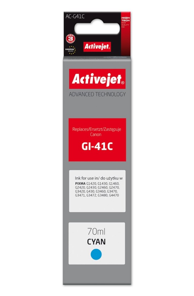 Activejet tindikassett AC-G41C Ink bottle for Canon printers, for Canon GI-41C 4543C001, Supreme, 70 ml, tsüaan