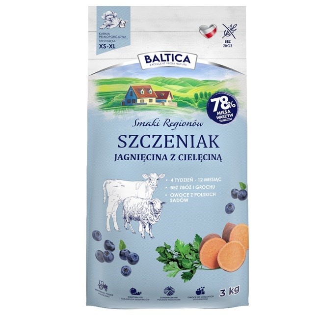 Baltica kuivtoit koerale Smaki regionów Junior Lamb with veal - Dry Dog Food- 3kg