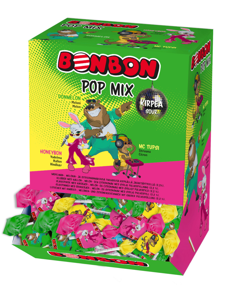 Bonbon lahtised kommid Pop Mix Tart Lollipop Mix, 13g x 110tk