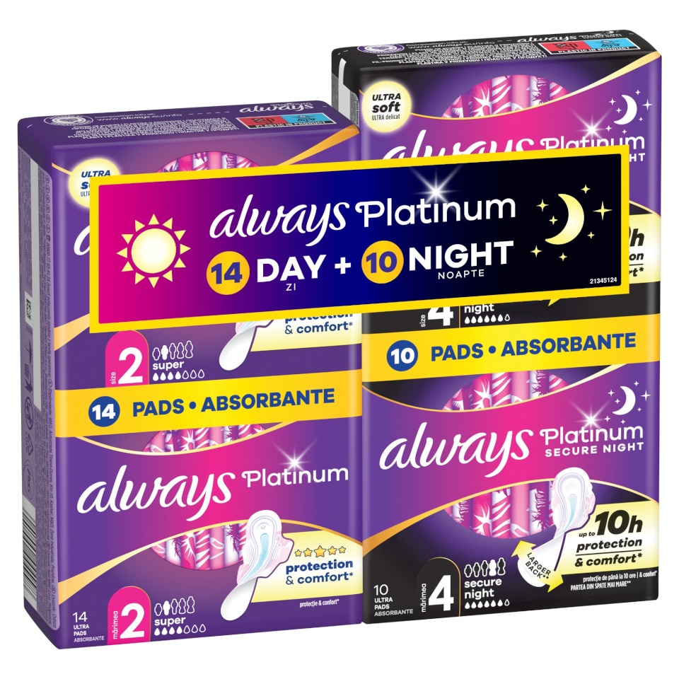 Always Platinum Hügieenisidemed Day (Size 2, 14 tk) ja Night (Size 4, 10 tk)