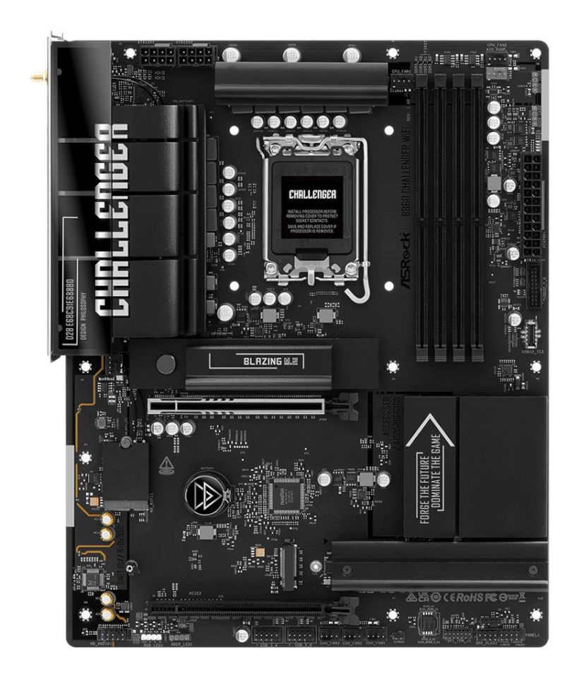 Asrock emaplaat intel B860 LGA 1851 (socket V1) ATX ram Ddr5-sdram 4xslots wi-fi Yes bluetooth Yes 1xnumber Of M.2 (m) Slots b860challengerwifi