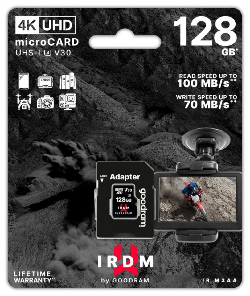 Goodram mälukaart microSD IRDM card 128GB UHSI U3 adapter