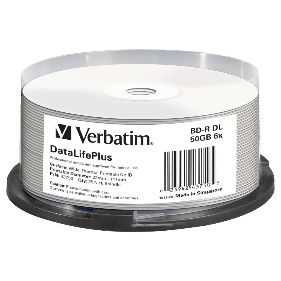 1x25 Verbatim toorikud BD-R Blu-Ray 50GB 6x Speed thermal printable CB