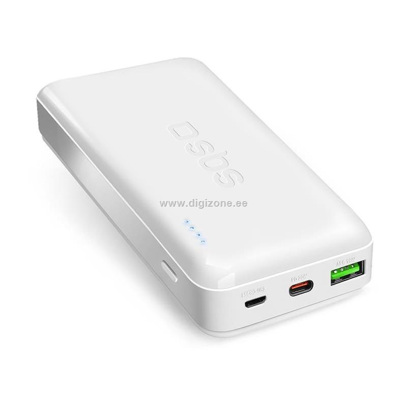 Sbs akupank 20000 mAh USB-A/USB-C 20W, valge