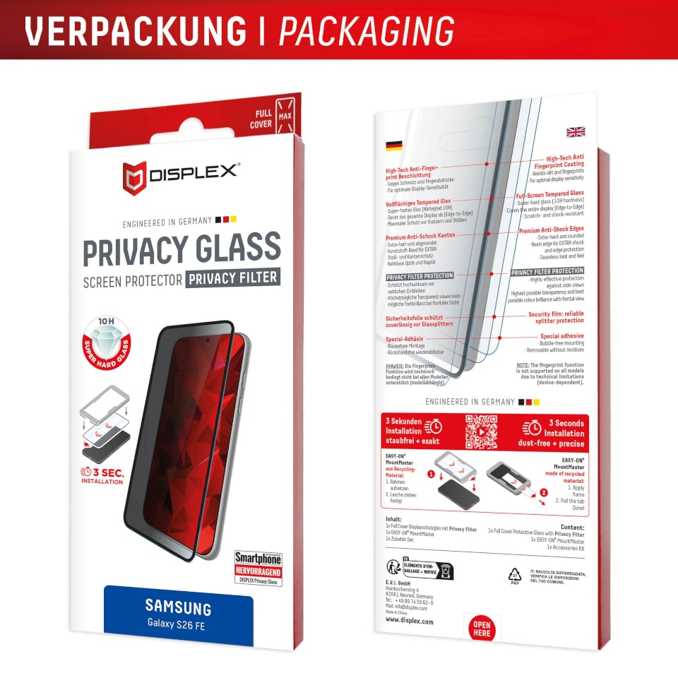 Displex kaitseklaas Samsung Galaxy S26 FE Privacy Glass By Transparent