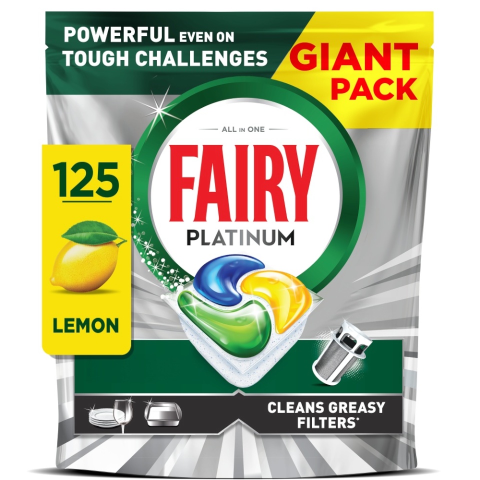 Fairy nõudepesumasina tabletid Platinum All in One Lemon, 125tk