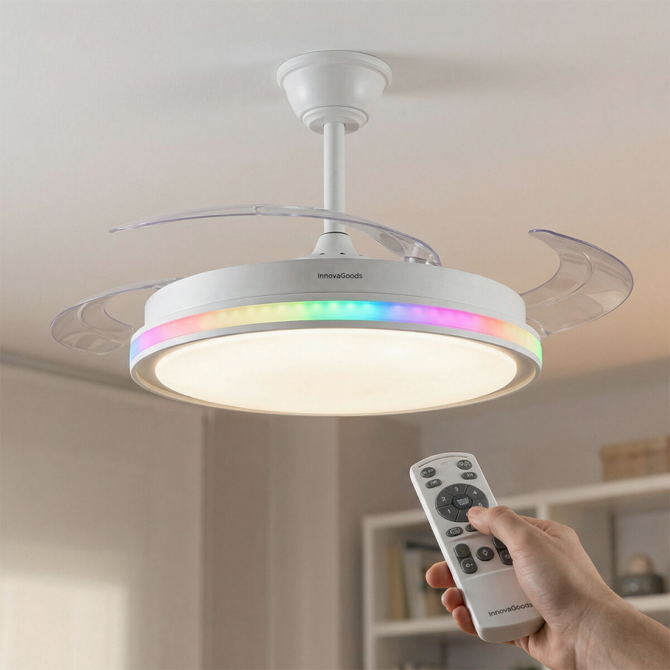 InnovaGoods Laeventilaator RGB LED-valgustiga, 4 kokkukäivast labast ja kaugjuhtimispuldiga