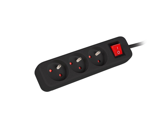 Lanberg Cable Power Strip, 3X French Outlets with Switch, Quality-Grade Copper, 1.5 m | PS1-03E-0150-BK