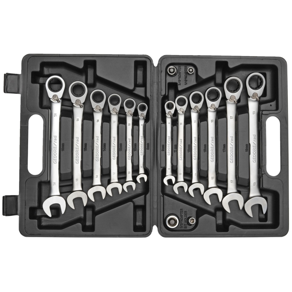 GEDORE punane Ratchet Spanner Set metric 16-osaline