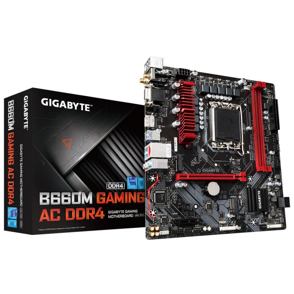 Gigabyte emaplaat intel B660 LGA1700 micro-ATX memory Ddr4 memory Slots 2 1xpci-express 3.0 1x 1xpci-express 4.0 16x 1xm.2 1x15pin D-sub 1xhdmi 1xdisplayport 1xaudio-in 1xaudio-out 1xmicrophone 2xusb 2.0 3xusb 3.2 1xusb-c 1xps/2 1xrj45 b660mgamingacddr41.