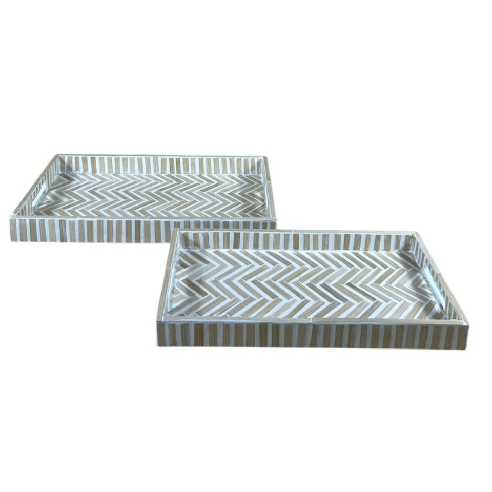 Home ESPRIT Suupistete alus valge pruun Troopiline 46x27x4,5cm (2tk)