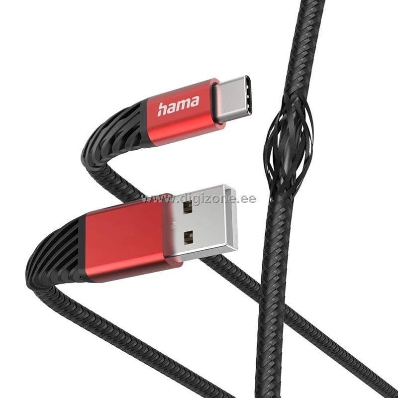 Hama laadimiskaabel Cable "Extreme" USB-A/USB-C 1.5m, must/punane