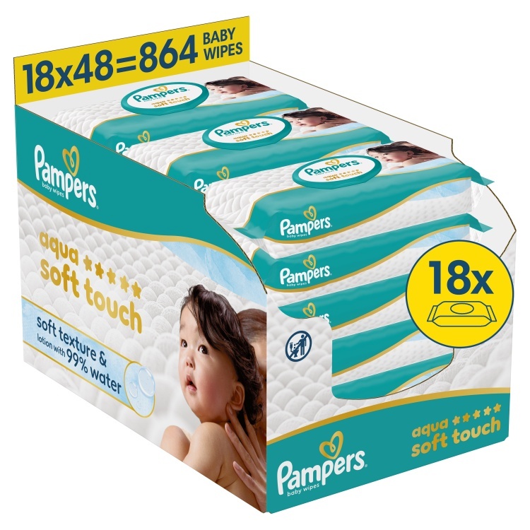 Pampers salvrätid Aqua Soft Touch niisked beebisalvrätid, 18 pakki, 864 niisket salvrätikut