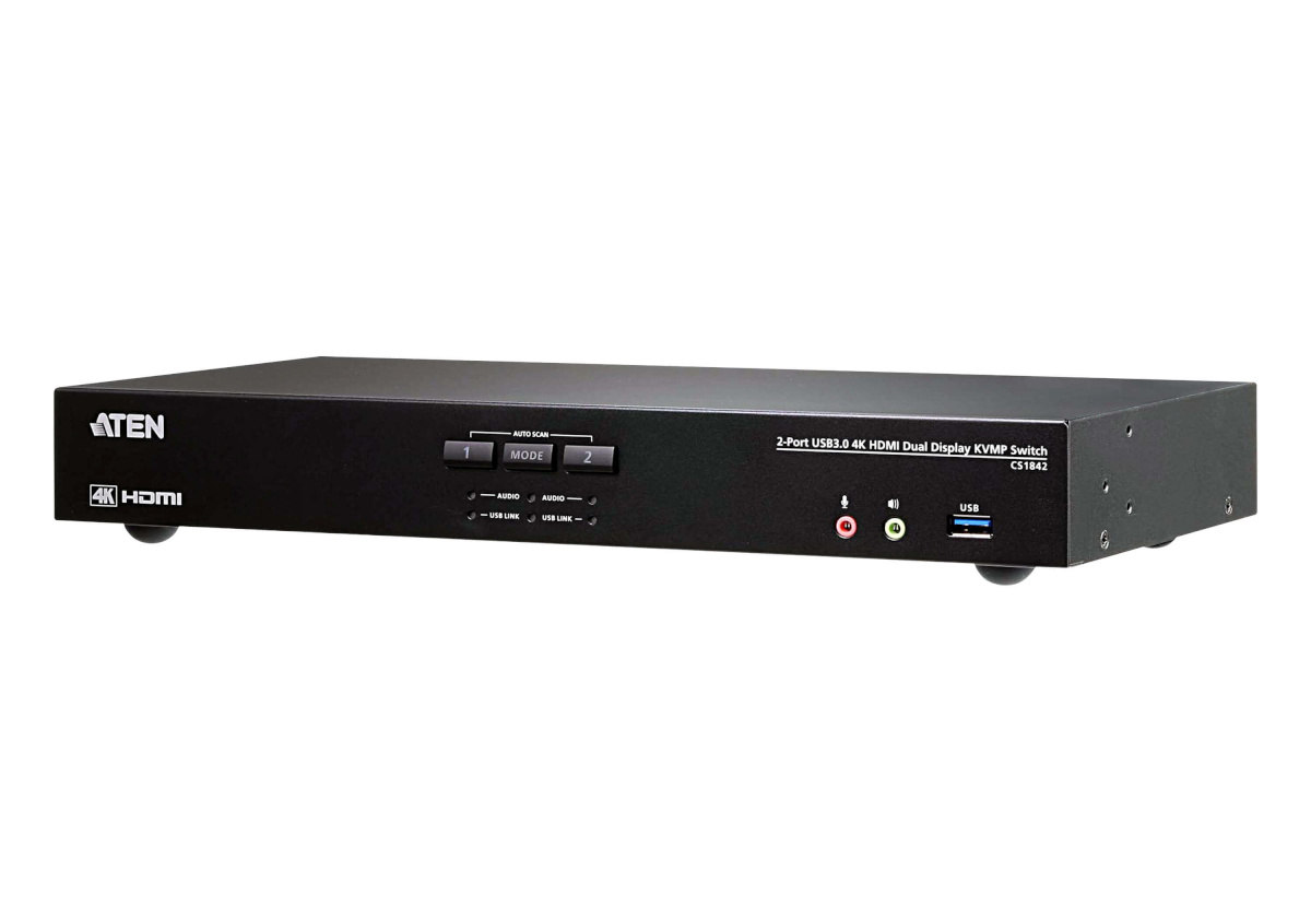 Aten switch CS1842-AT-G 2-Port True 4K HDMI Dual-View KVM with Audio & USB 3.0 Hub |