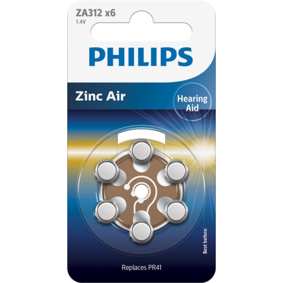 Philips patarei 1x6 Philips Zinc-Air PR41 / 312 Hörgeräte Batterie