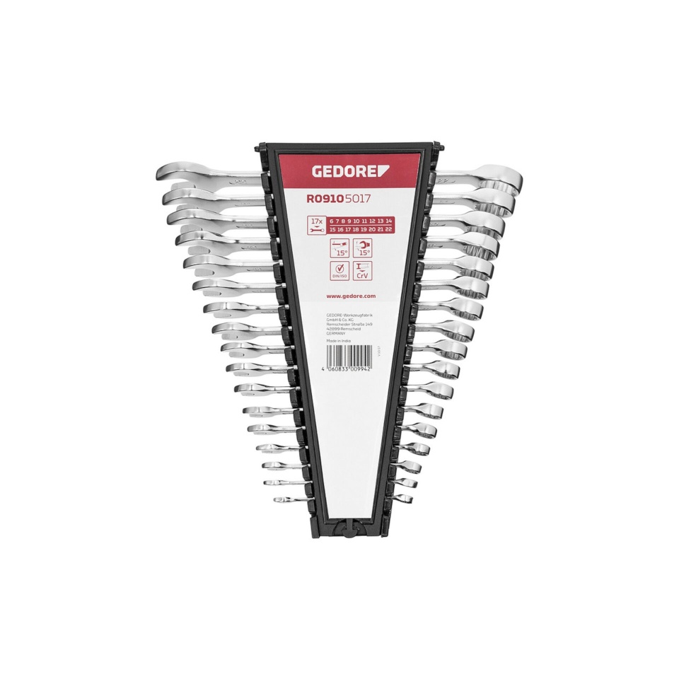 GEDORE punane Ratchet Spanner Set metric 17-osaline
