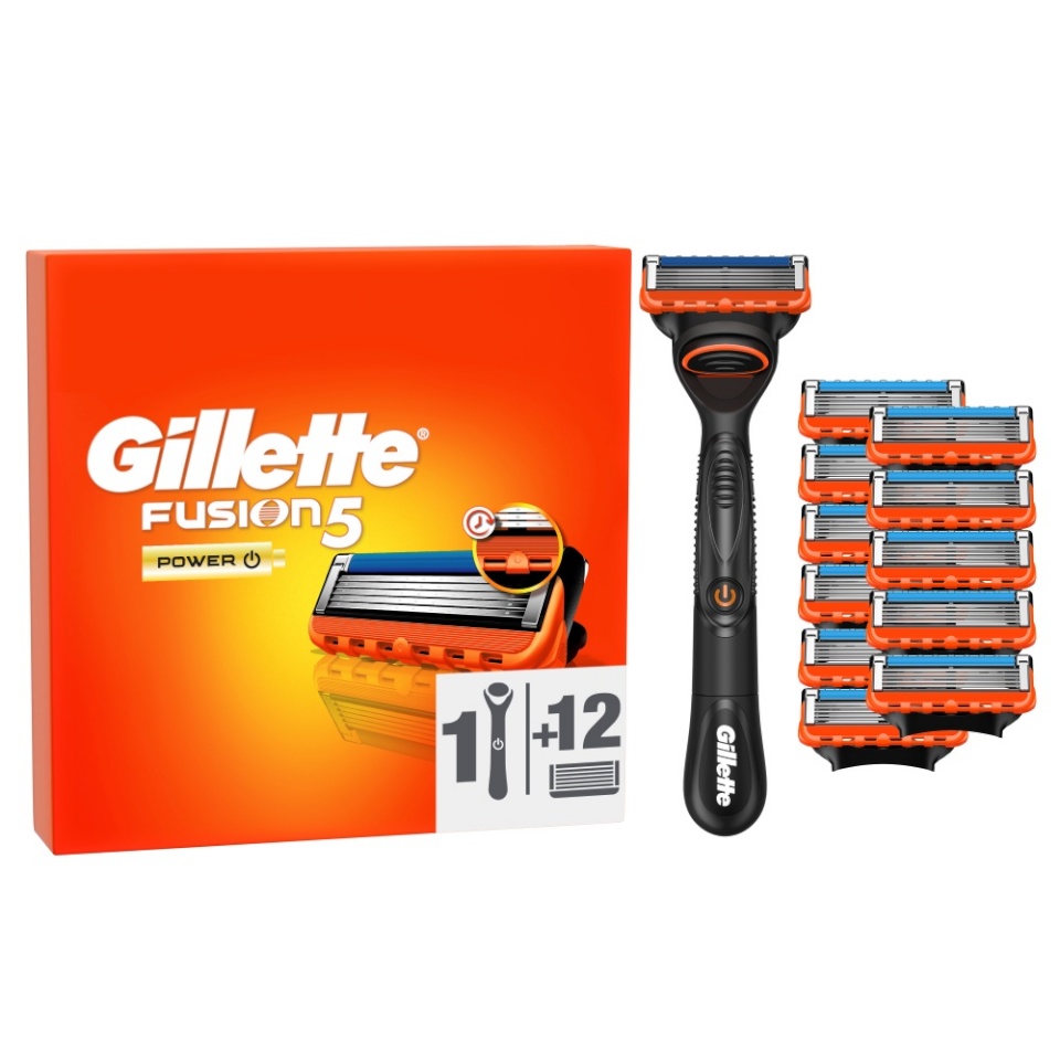 Gillette raseerija Fusion5 Power + 12 tera, must