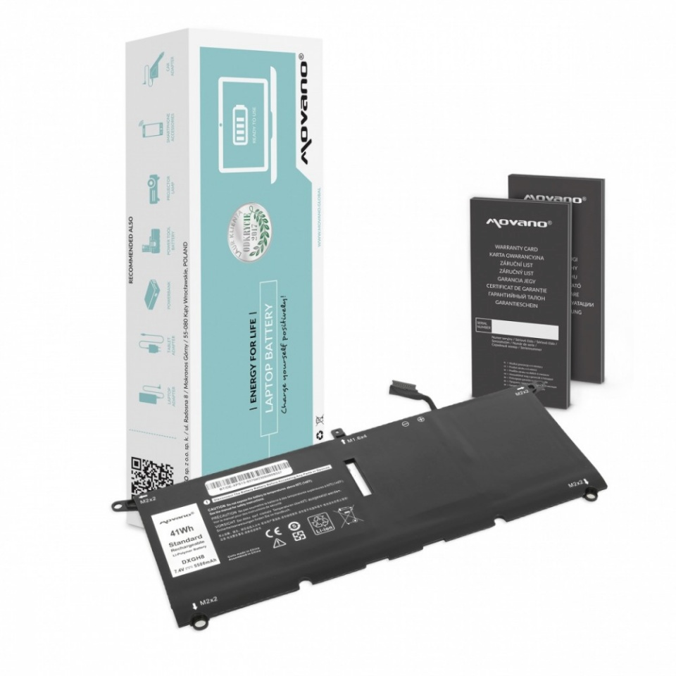 Movano sülearvuti aku DXGH8 G8VCF do Dell XPS 13 9370 9380 - 5500 mAh (41 Wh)