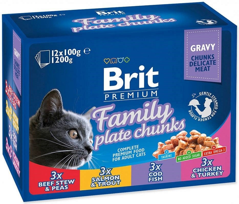 Brit kassitoit Cat Pouches Family Plate, 12x100g