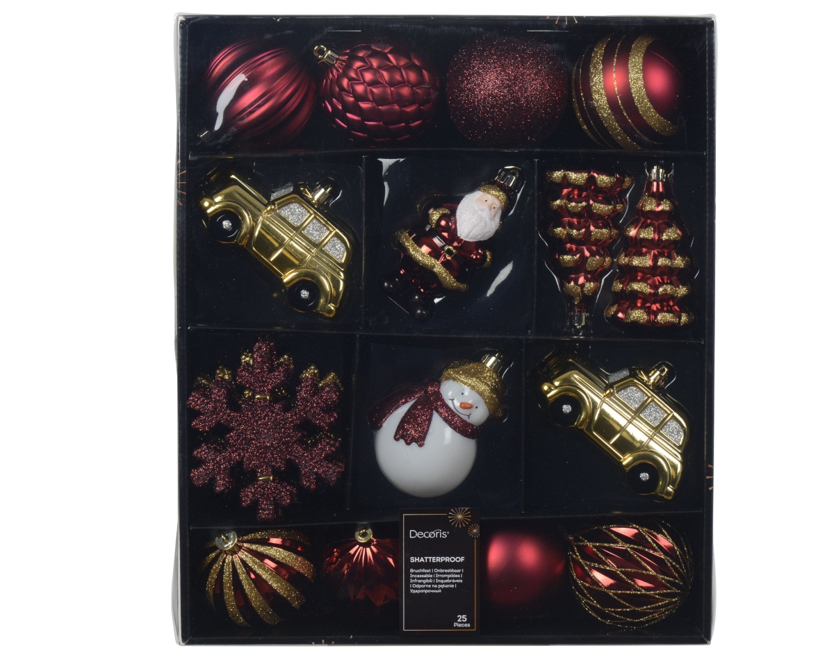 Decoris purunemiskindlate Piccadilly jõulupuu kaunistuste komplekt, punakuldne, 25 tk