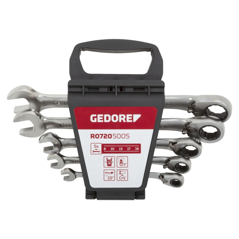 GEDORE punane Combination Ratchet open-end Spanner Set 5-osaline