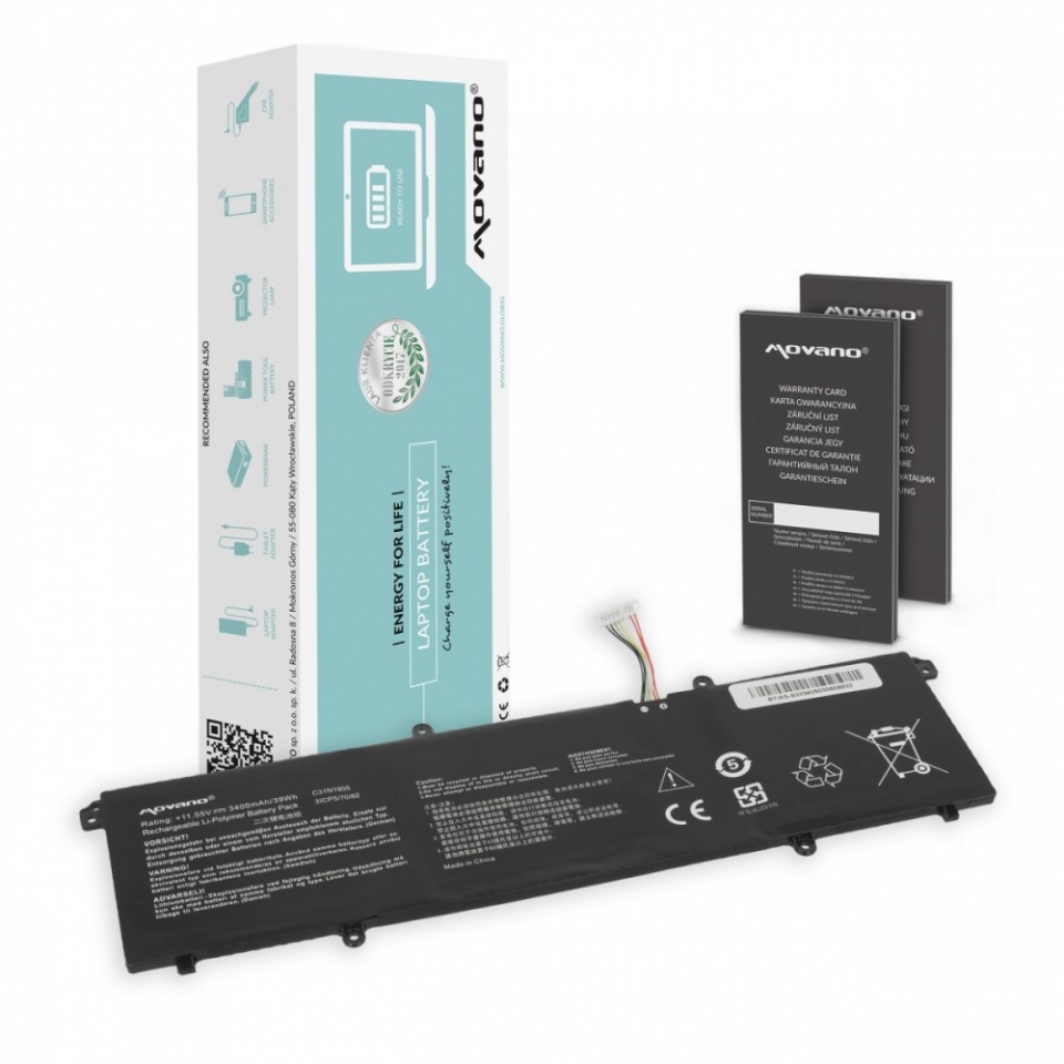 Movano sülearvuti aku C31N1905 for ASUS VivoBook S14 M433 S433 S433FL S15 S533 S533EQ - 3400 mAh (39 Wh)
