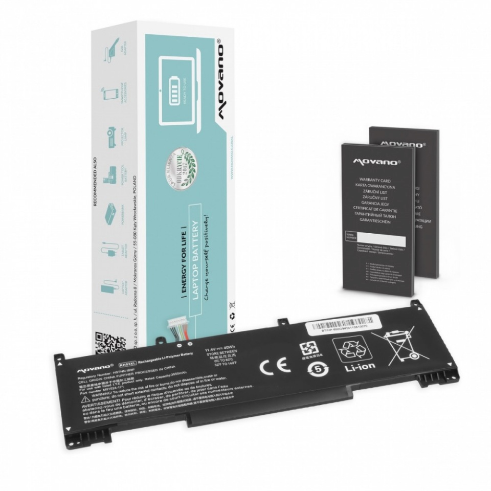 Movano sülearvuti aku RH03XL for HP ProBook 440 445 450 630 640 650 G8 G9 G10 - 3550 mAh (40 Wh)
