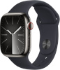 Apple Watch Series 9 GPS + Cellular 41mm Graphite Stainless Steel Case with Midnight Sport Band, S/M