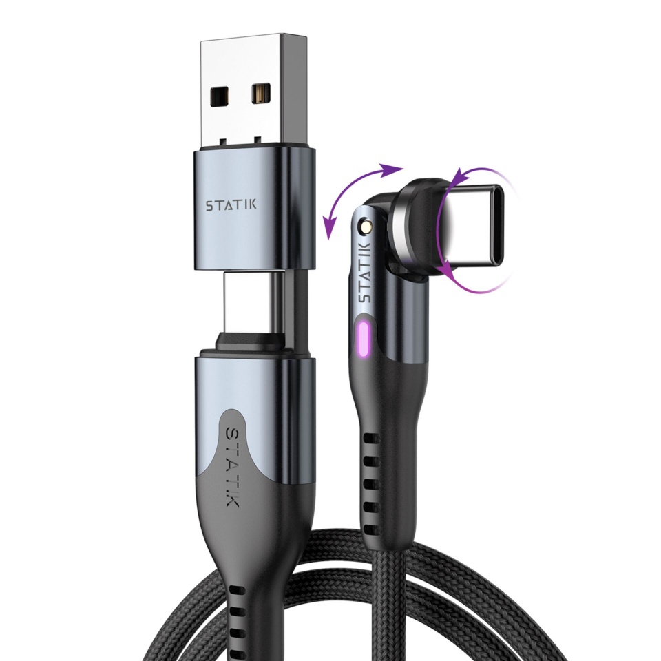 STATIK laadimiskaabel PowerPivot Pro braided rotating USB-C cable must 3m