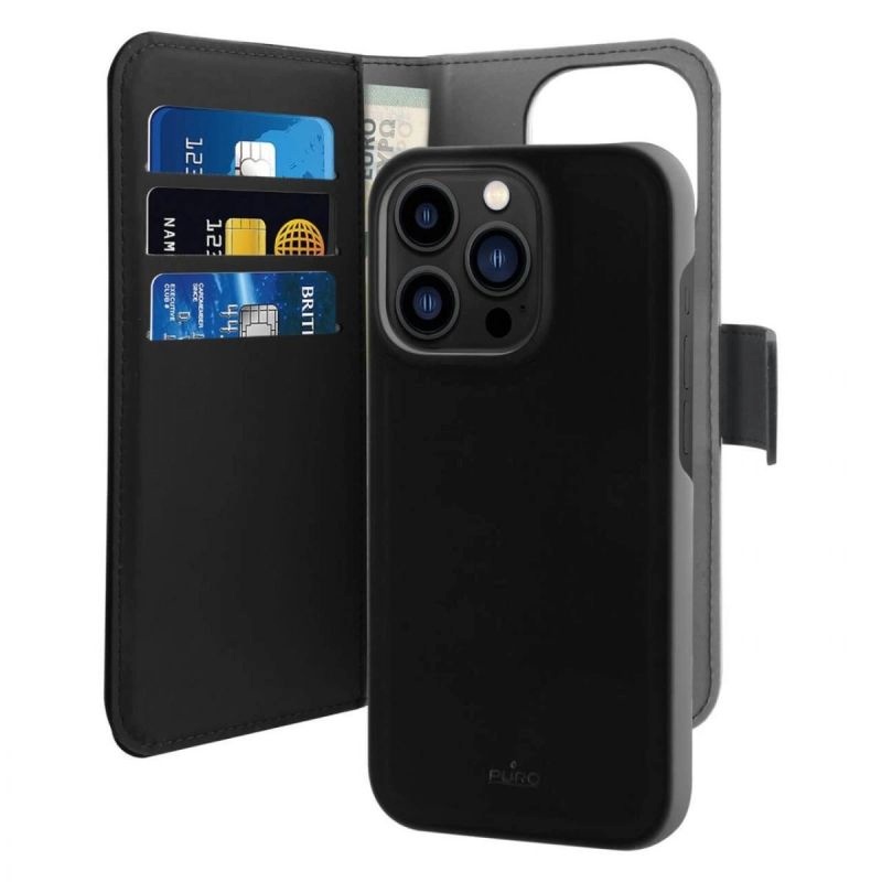 Puro Wallet Detachable MagSafe 2-in-1 PU Leather Case with Flap and Wallet for iPhone 14 Pro Max - Black
